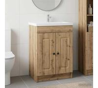 LoogCape Armoire sous évier Salle de Bain en Bois d'ingénierie Chêne Artisanal avec Porte pivotante 90°, Espace de Rangement Pratique, Design Moderne épuré, Dimensions 56 x 37,5 x 81 cm