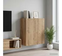 LoogCape Artisan Armoire murale en chêne 59 x 31 x 60 cm Armoire de rangement verrouillable avec tiroir étagère 2 portes pour bureau, couloir, cave