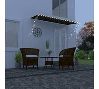 LoogCape Auvent rétractable avec LED, 300 x 150 cm, anthracite, protection solaire pour balcon, terrasse, jardin, résistant aux intempéries, aux UV, avec panneau solaire et manivelle pour fenêtre et