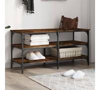LoogCape Banc à chaussures en chêne fumé - Cadre en métal - 100 x 38,5 x 49 cm - 3 étagères - Banc de couloir pour entrée - Rangement et rangement