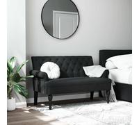LoogCape Banc avec dossier noir - 120 x 62 x 75,5 cm - Tissu - Pieds en bois - Assise élégante pour salon, salle à manger, couloir et bureau