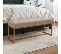 LoogCape Banc beige en velours, 110 x 36 x 45 cm, rembourré avec mousse, métal et bois, comme banc de lit dans le couloir ou la chambre à coucher pour ranger le rangement