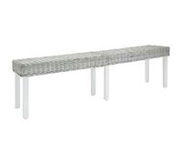 LoogCape Banc blanc de 160 x 35 x 45 cm en rotin Kubu et bois d'acajou massif, banc de salle à manger polyvalent, banc de couloir, banc de garde-robe pour salon, chambre à coucher, entrée