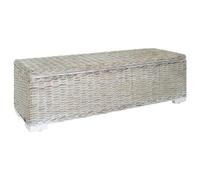 LoogCape Banc coffre de rangement pour couloir 110 x 35 x 35 cm blanc avec rotin Kubu en bois massif acajou massif avec couvercle de rangement pour tiroir à chaussures étagère
