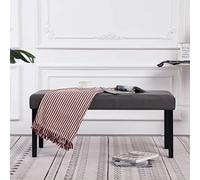 LoogCape Banc de 106 cm gris en cuir synthétique avec cadre en bois, couvercle rembourré, idéal pour couloir, garde-robe à chaussures, coffre de rangement pour le salon et la chambre à coucher