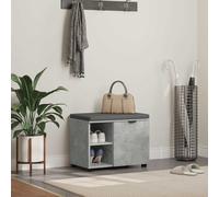 LoogCape Banc de couloir avec coussin, étagère et porte, gris béton, bois 60 x 38 x 46 cm, avec 2 étagères pour couloir, entrée, siège et rangement