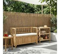 LoogCape Banc de rangement de jardin en bambou naturel 110 x 47 x 80 cm, banc avec espace de rangement pour terrasse, balcon, jardin avant et extérieur, rectangulaire, robuste et facile à monter