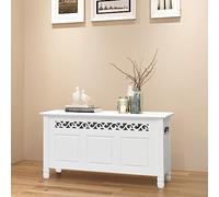 LoogCape Banc de rangement style baroque MDF blanc, 96 x 32 x 51 cm, coffre avec espace de rangement sous le couvercle pour couloir, couloir, armoire à chaussures, rangement dans le salon