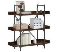 LoogCape Bibliothèque à 3 Niveaux en chêne fumé 100x33x108,5 cm Meuble de Rangement pour Salon Bureau Chambre Enfant vitrine Porte tiroir Compartiment