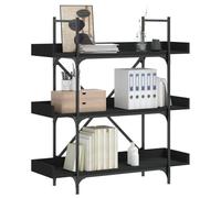 LoogCape Bibliothèque à 3 Niveaux Noir en Bois d'ingénierie 100x33x108,5 cm Meuble Rangement pour Salon Bureau Chambre Enfant vitrine Porte tiroir Organisateur