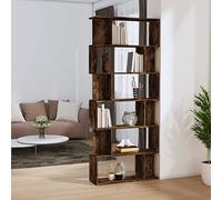 LoogCape Bibliothèque en Bois d'ingénierie chêne fumé 80x24x192 cm avec Compartiments pour Rangement de Livres et Objets décoratifs idéale comme cloison de séparation pour Salon Bureau ou Chambre