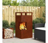 LoogCape Brasero marron 50 x 50 x 100 cm en acier résistant aux intempéries pour jardin, terrasse, extérieur, source de chauffage rustique avec résistance aux hautes températures et design moderne