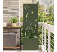 LoogCape Brise-vue de jardin, vert olive, 50 x 140 cm, acier résistant aux intempéries, avec inserts décoratifs, pour terrasse, jardin et balcon, montage facile, design durable pour l'extérieur