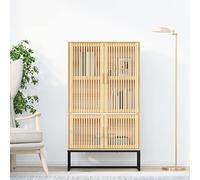 LoogCape Buffet Haut 70x35x125 cm en Bois d'ingénierie avec Portes en pin Massif, Meuble de Rangement modulable pour Chambre Salon Bureau Cuisine Garage avec Serrure métallique