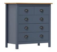 LoogCape Buffet Hill gris 79 x 40 x 80 cm en pin massif avec 5 tiroirs et poignées de tasse pour salon, salle à manger, couloir, bureau