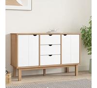 LoogCape Buffet OTTA - Marron et blanc - 113,5 x 43 x 73 cm - En pin massif - Avec espace de rangement pour salon, salle à manger, couloir, bureau
