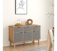 LoogCape Buffet OTTA marron gris 114 x 43 x 73,5 cm en pin massif avec beaucoup d'espace de rangement, commode stable pour salon, salle à manger, couloir, bureau et rangement peu encombrant