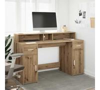 LoogCape Bureau avec lumières LED en Bois d'ingénierie chêne Artisanal, Grand Espace de Rangement, Bureau Ergonomique, idéal pour télétravail, Gaming et étude
