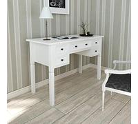 LoogCape Bureau Blanc à 5 tiroirs, Meuble de Rangement en MDF et pin pour Chambre, Salon, télétravail, étudiant, Ordinateur, Gaming, Ergonomique, Compact, Angle, Portable, Assis/Debout