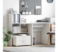 LoogCape Bureau Blanc en Bois d'ingénierie 131,5 x 50 x 106,5 cm avec Rangement modulable pour Chambre, Salon, télétravail et étude, Design Ergonomique et Surface spacieuse