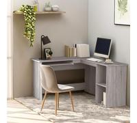 LoogCape Bureau d'angle en forme de L gris Sonoma 120 x 140 x 75 cm avec plateau de clavier extensible, 2 étagères ouvertes, pour le bureau, le bureau à domicile, l'apprentissage, le jeu