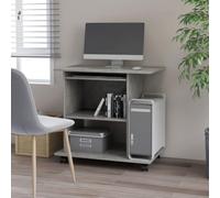 LoogCape Bureau d'ordinateur compact gris béton 80 x 50 x 75 cm en bois avec roulettes et plateau de clavier extensible pour ordinateur portable, PC, bureau, bureau à domicile, avec espace de