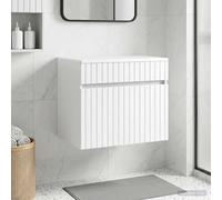 LoogCape Cabinet de Salle de Bain Mural Blanc Brillant 59 x 44,5 x 50 cm avec Grand Espace de Rangement pour Salle de Bain Moderne, Support Pratique pour lavabo, Vasque, tiroirs et Porte Suspendu