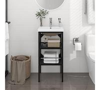 LoogCape Cadre de lavabo Noir pour Salle de Bain avec Vasque encastrée en céramique, Support Mural en Fer Enduit, Rangement Pratique, Design Moderne, idéal pour Salle d'eau ou Toilette
