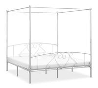 LoogCape Cadre de lit à baldaquin en métal blanc 200 x 200 cm avec cadre supérieur pour rideaux, lit double robuste avec espace de rangement, adapté pour enfants, adolescents, lit d'appoint ou lit