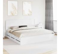 LoogCape Cadre de lit avec espace de rangement en bois blanc, 180 x 200 cm, pour chambre à coucher, lit double, avec tête de lit, 6 tiroirs, cadre de lit stable, design durable, montage facile