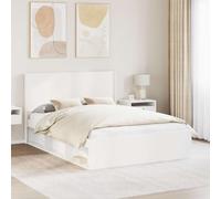 LoogCape Cadre de lit avec espace de rangement et tête de lit, blanc, 120 x 190 cm, lit en bois solide pour chambre à coucher, design moderne, sommier à lattes, convient pour lit double, lit