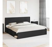 LoogCape Cadre de lit avec espace de rangement, noir, 180 x 200 cm, pour lit double, design moderne, bois massif, compartiments intégrés, tête de lit avec dossier, convient aux matelas