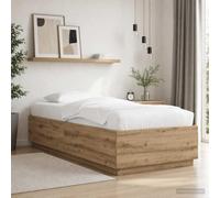 LoogCape Cadre de lit avec LED artisanal - Chêne - 80 x 200 cm - Lit double avec bandes LED colorées - Alimentation USB - Lit d'enfant stable pour chambre à coucher