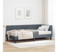 LoogCape Cadre de lit d'angle avec matelas et tête de lit en velours gris pour chambre moderne, lit double 180 x 200 cm, cadre en bois stable, tête de lit réglable, lit rembourré durable