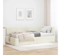 LoogCape Cadre de lit d'angle avec matelas et tête de lit murale, crème, velours, 2 pièces, moderne, rembourré, lit double, lit simple, avec espace de rangement, durable