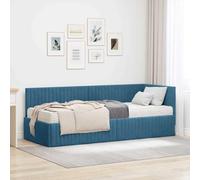 LoogCape Cadre de lit d'angle avec matelas et tête de lit murale, en velours bleu, 2 pièces, lit rembourré moderne avec espace de rangement, pour lit double et lit simple, meubles de chambre à coucher