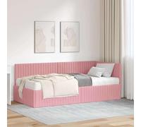 LoogCape Cadre de lit d'angle avec matelas et tête de lit murale, en velours gris, 194 x 94 cm, lit double avec tête de lit rembourrée pour chambre moderne, cadre en bois durable, matelas confortable