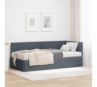 LoogCape Cadre de lit d'angle avec matelas et tête de lit murale, en velours gris, 194 x 94 cm, lit double avec espace de rangement, pour chambre moderne