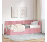 LoogCape Cadre de lit d'angle avec matelas et tête de lit murale, en velours gris, 2 pièces, moderne, rembourré, avec cadre solide, pour lit double, simple, lit d'invité, lit d'adolescent, lit