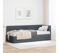LoogCape Cadre de lit d'angle avec matelas et tête de lit murale, en velours gris, lit double, lit simple, capitonné, pour chambre moderne