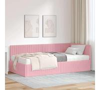 LoogCape Cadre de lit d'angle avec matelas et tête de lit murale, en velours gris, lot de 2 pièces pour lit double, lit simple, lit d'enfant, lit d'invité, canapé-lit avec espace de rangement