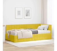 LoogCape Cadre de lit d'angle avec matelas et tête de lit murale, en velours jaune, lit double, lit simple, capitonné, pour chambre moderne