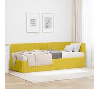 LoogCape Cadre de lit d'angle avec matelas et tête de lit murale en velours jaune pour lit double, lit simple, lit capitonné, chambre moderne, sommier à lattes inclus, espace de rangement, durable