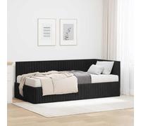 LoogCape Cadre de lit d'angle avec matelas et tête de lit murale en velours noir 194 x 94 cm Lit double rembourré avec espace de rangement pour chambre moderne