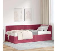 LoogCape Cadre de lit d'angle avec matelas et tête de lit murale, en velours vert, lit double, 200 x 100 cm, lit rembourré avec cadre solide pour chambre à coucher moderne
