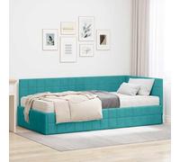 LoogCape Cadre de lit d'angle avec matelas et tête de lit murale, turquoise, velours, 2 pièces, moderne, lit double, lit simple, capitonné, avec espace de rangement, pour chambre à coucher