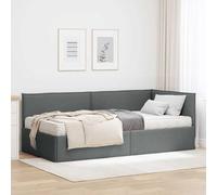 LoogCape Cadre de lit d'angle avec matelas gris velours 204 x 94 cm avec tête de lit et espace de rangement pour chambre à coucher moderne, lit double peu encombrant, contreplaqué durable, surface