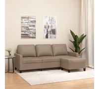 LoogCape Canapé 3 places avec tabouret en cuir synthétique marron cappuccino 198 x 77 x 80 cm Structure robuste Canapé rembourré confortable pour salon, bureau, chambre d'adolescent, salon