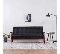 LoogCape Canapé à 3 Places Noir Similicuir avec Structure en Bois, Confortable, Design Rétro, Idéal pour Salon, Séjour ou Chambre, Facile à Entretenir, Résistant et Modulable pour Espace de Vie