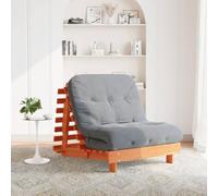 LoogCape Canapé-lit futon avec matelas, marron, 90 x 206 x 11 cm, en pin massif, pliable, peu encombrant, avec dossier réglable, convient comme lit d'appoint ou lit d'appoint pour le salon